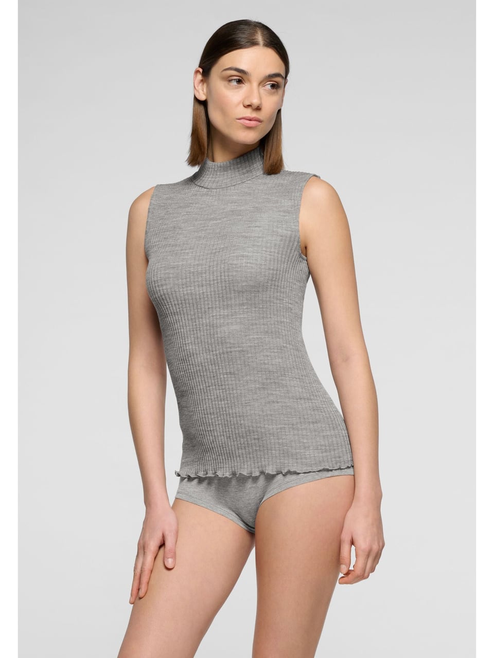 Oroblu Silk Wool Sleeveless Turtleneck in Grey Melange – Bild 1