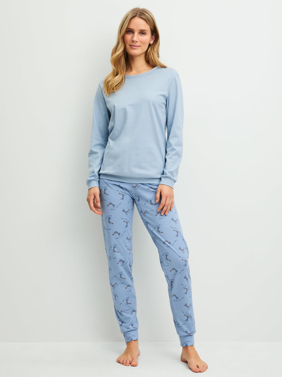 Calida DAMEN Pyjama mit Bündchen Schlafanzug in Dusty Grey – Bild 1