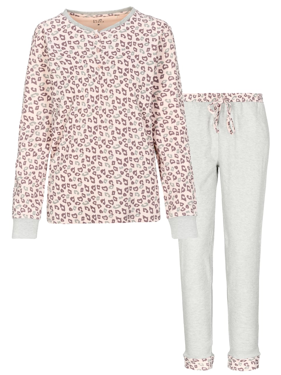 InLinea Da.-Pyjama Interlock Schlafanzug in Silkrose Leo