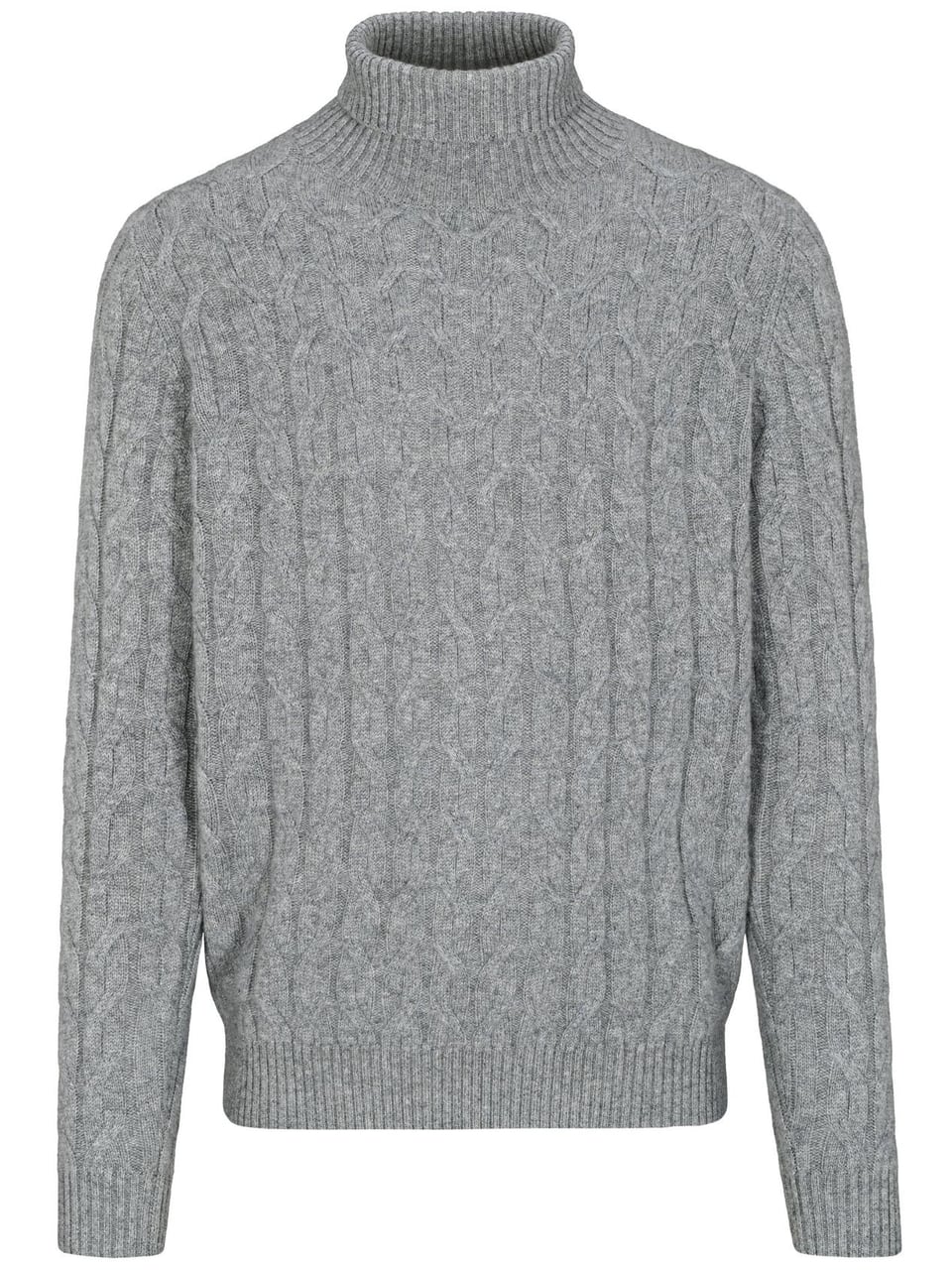Commander Cashmere-Rollkragenpullover mit Zopfmuster in Tech Grey Mel
