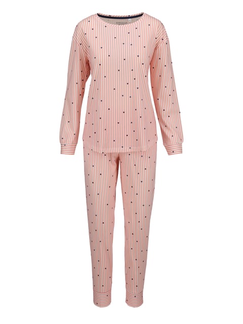 Ringella Pyjama mit Streifendessin und Herzen peach Schlafanzug