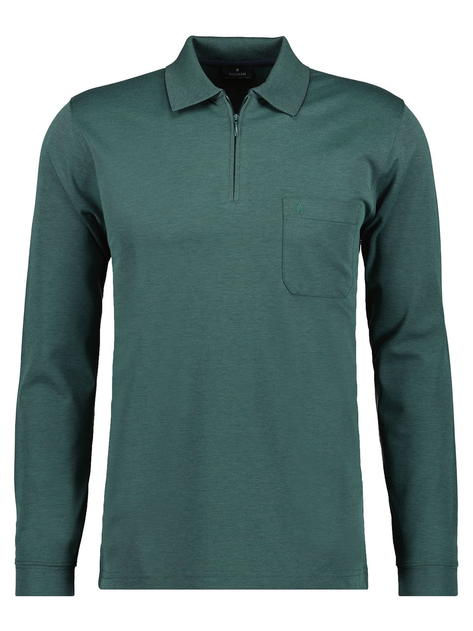 Ragman Polo zip soft knit LS in Moosgrun – Bild 1