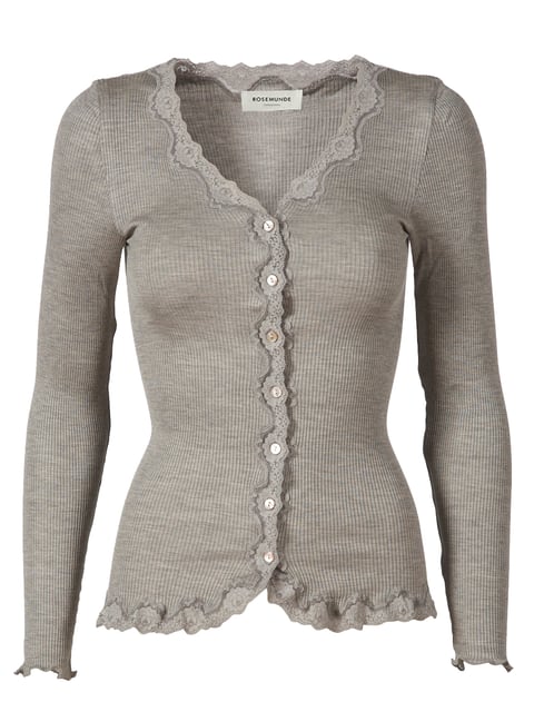 Rosemunde Silk cardigan regular ls w/rev vintage lace (light grey melange) Oberteile