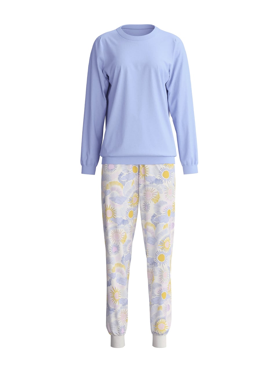 Calida DAMEN Pyjama mit Bündchen Schlafanzug in Harmony Blue Print – Bild 1