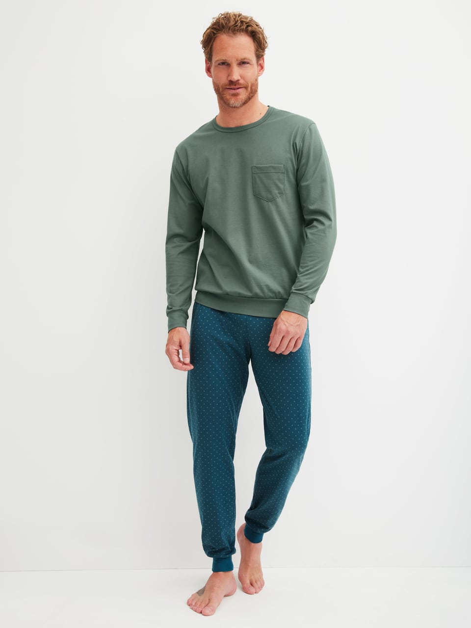 Calida HERREN Pyjama mit Bündchen Schlafanzug in Laurel Green – Bild 1