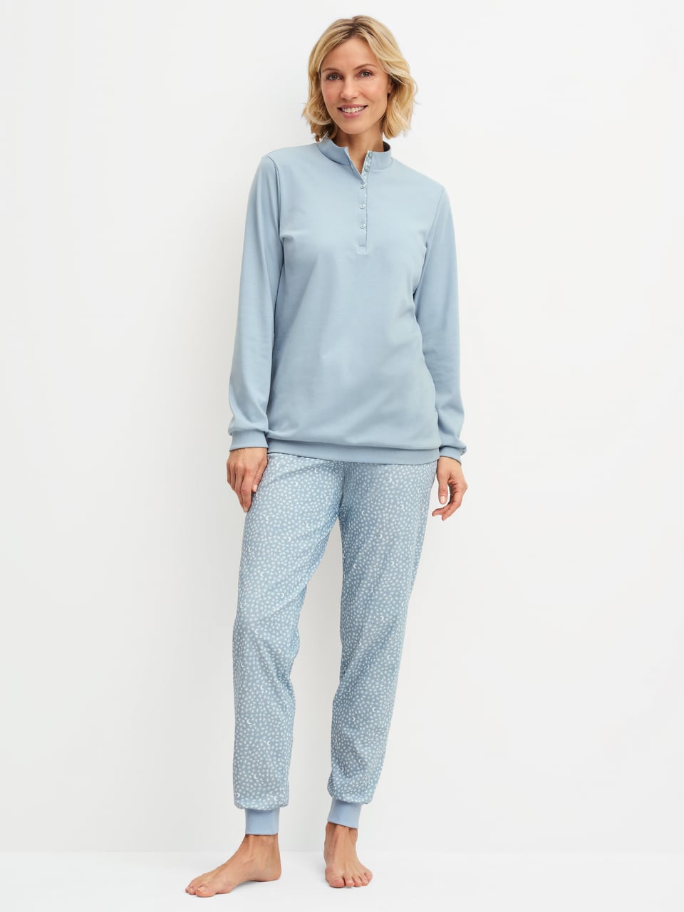 Calida DAMEN Pyjama mit Bündchen Schlafanzug in Dusty Grey – Bild 1