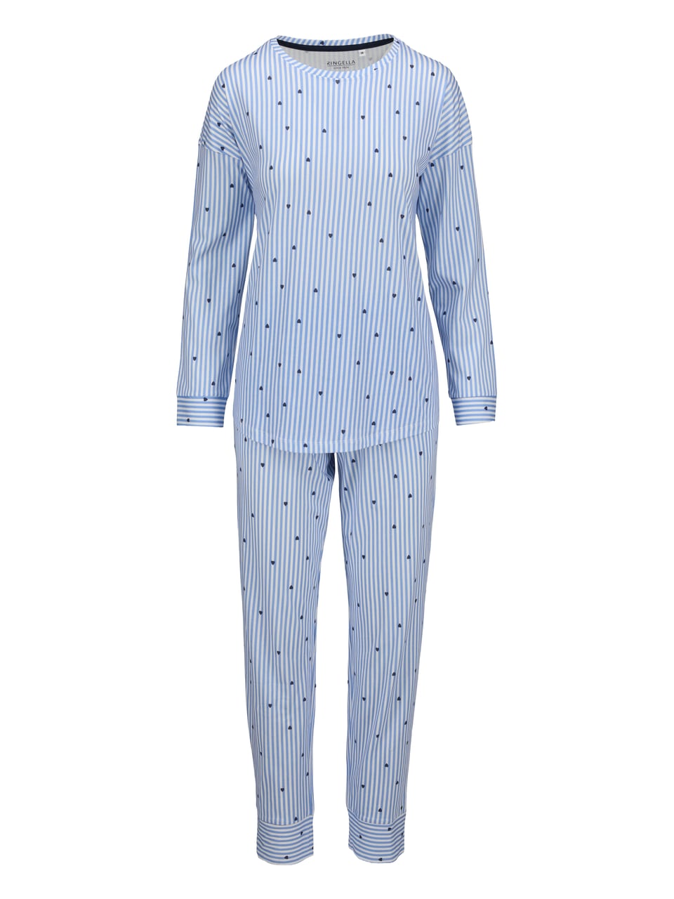Ringella Pyjama mit Streifendessin und Herzen air blue Schlafanzug – Bild 1