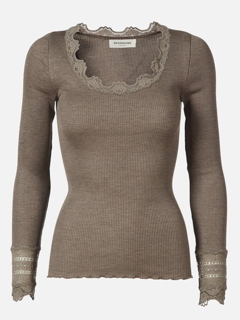 Rosemunde Silk t-shirt regular ls w/wide lace (brown melange) Oberteile