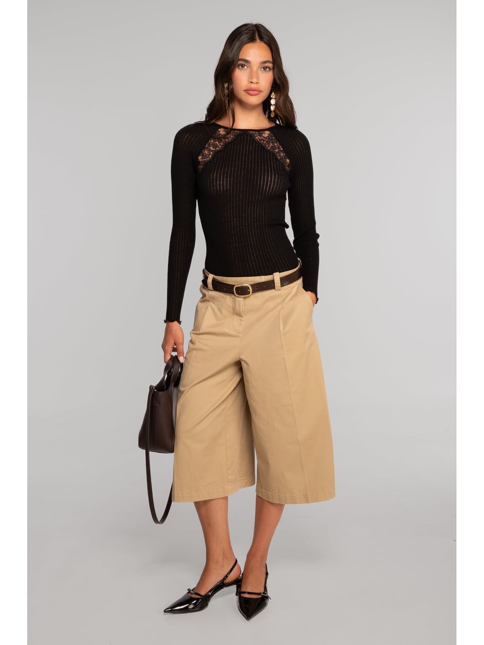 Oscalito Rundhals Shirt Rüsche Schwarz in Black – Bild 1