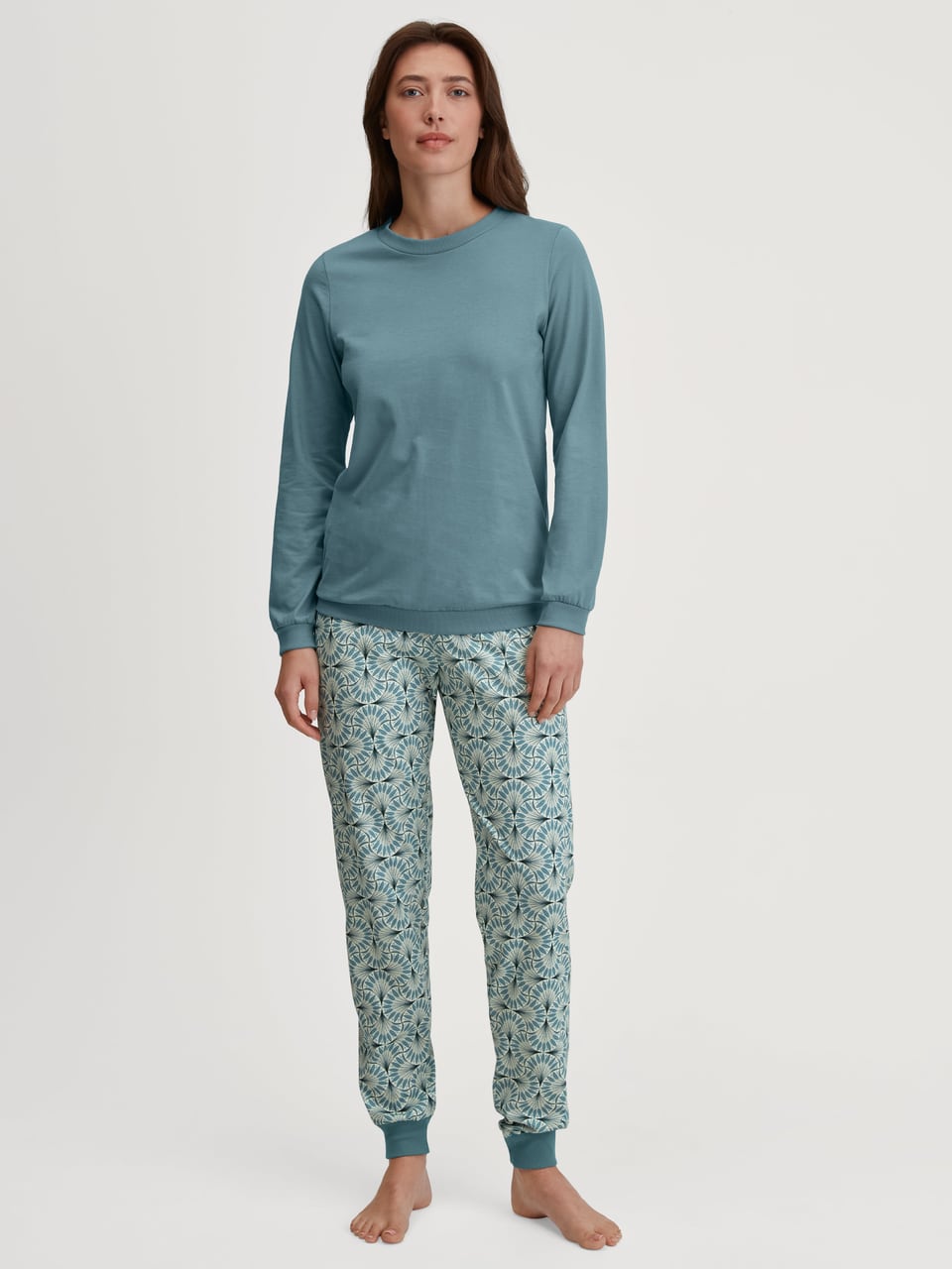 Calida DAMEN Pyjama mit Bündchen Schlafanzug in Smoke Blue – Bild 1