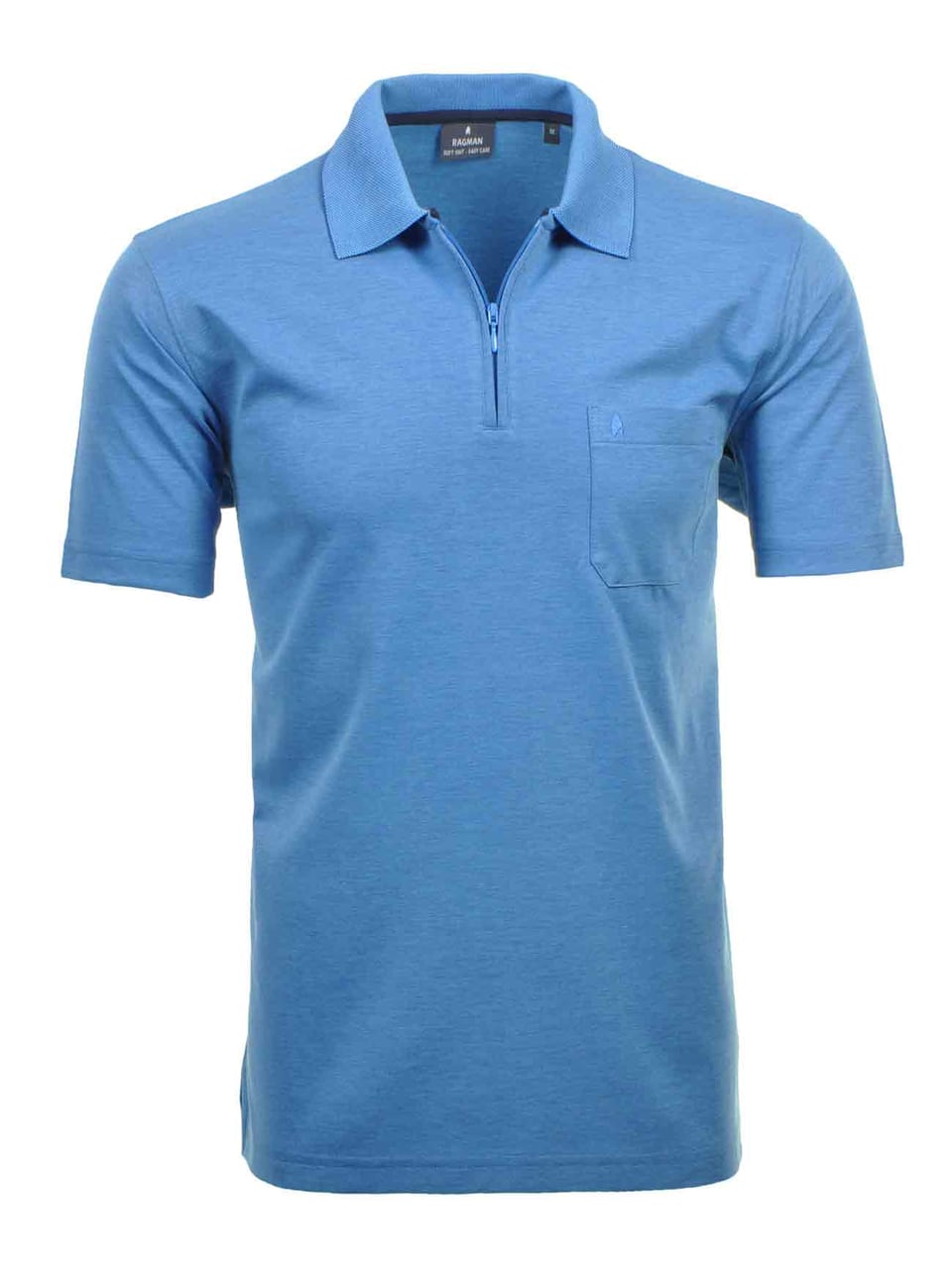 Ragman Basic Polo zip soft knit in Aqua