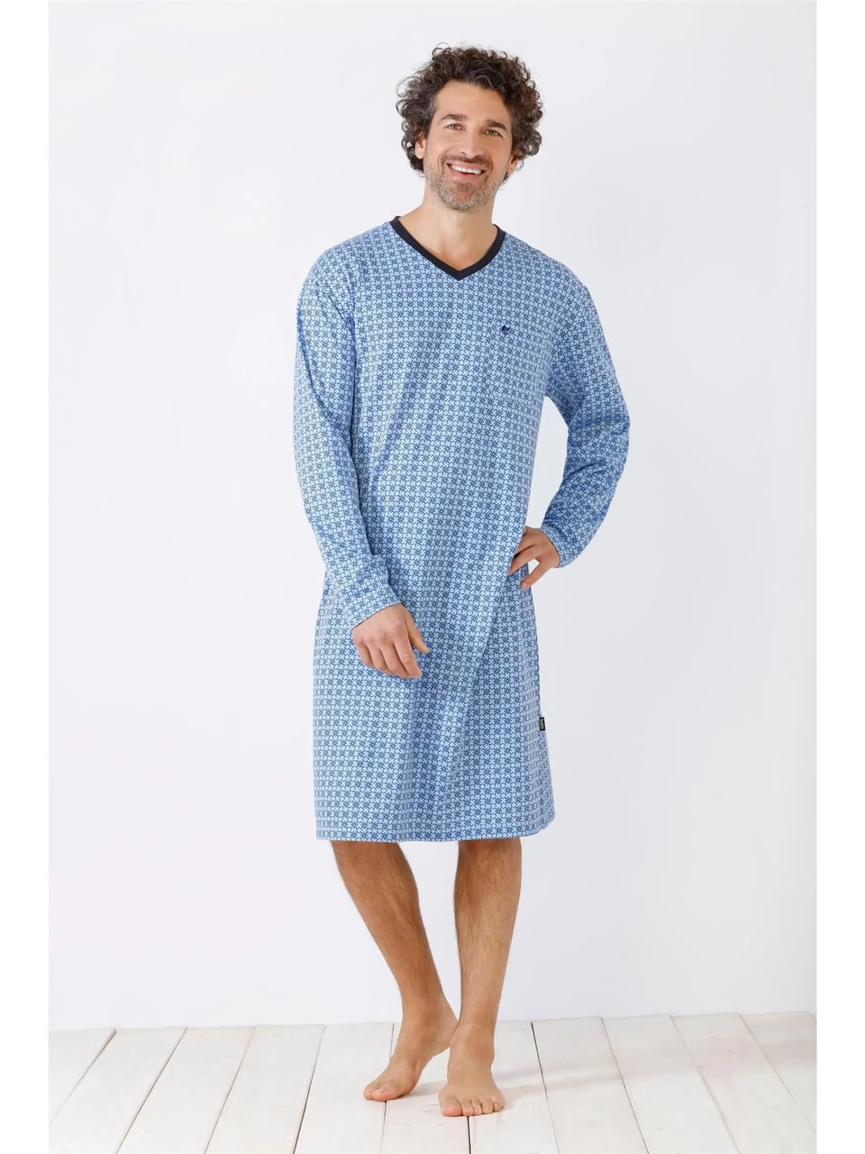 Hajo Klima-Komfort Das Original S-J He N Herrennachthemd in Bleu – Bild 1