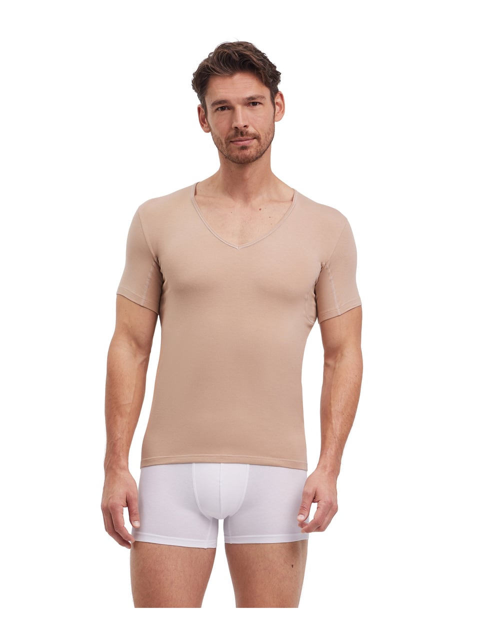 Falke UW Deep V-Neck T-Shirt Outlast m in Camel – Bild 1