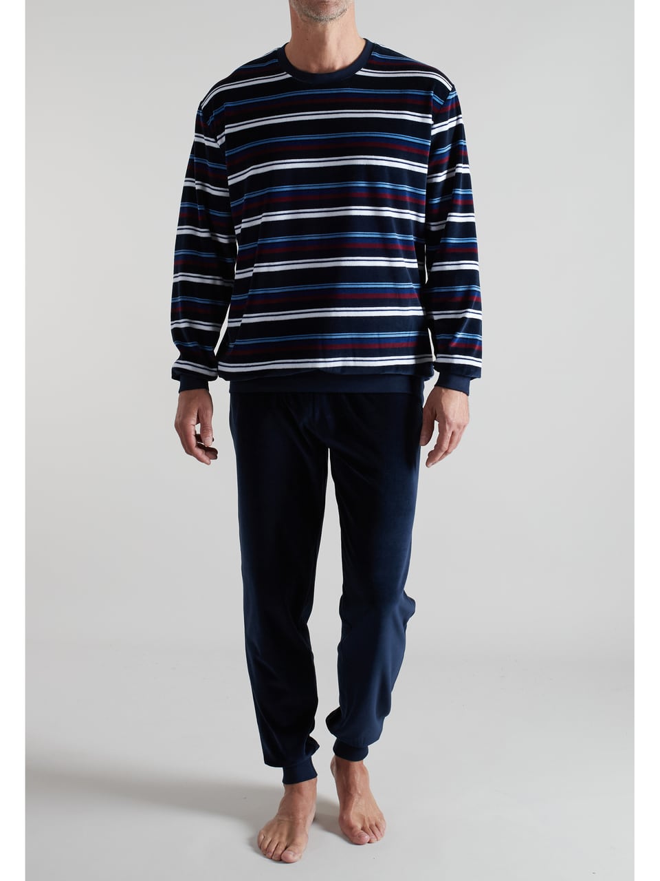 Ceceba Pyjama, Rundhals, Armbündchen Schlafanzug in Blau-Mittel-Ringel – Bild 1
