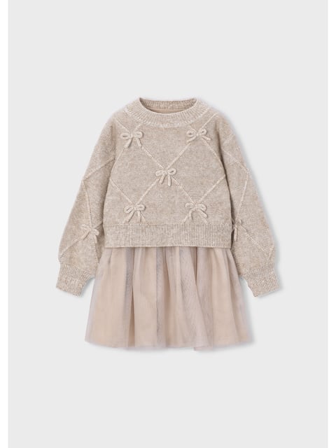 Mayoral Strickkleid mit Schleifen Beige Kleider/Röcke